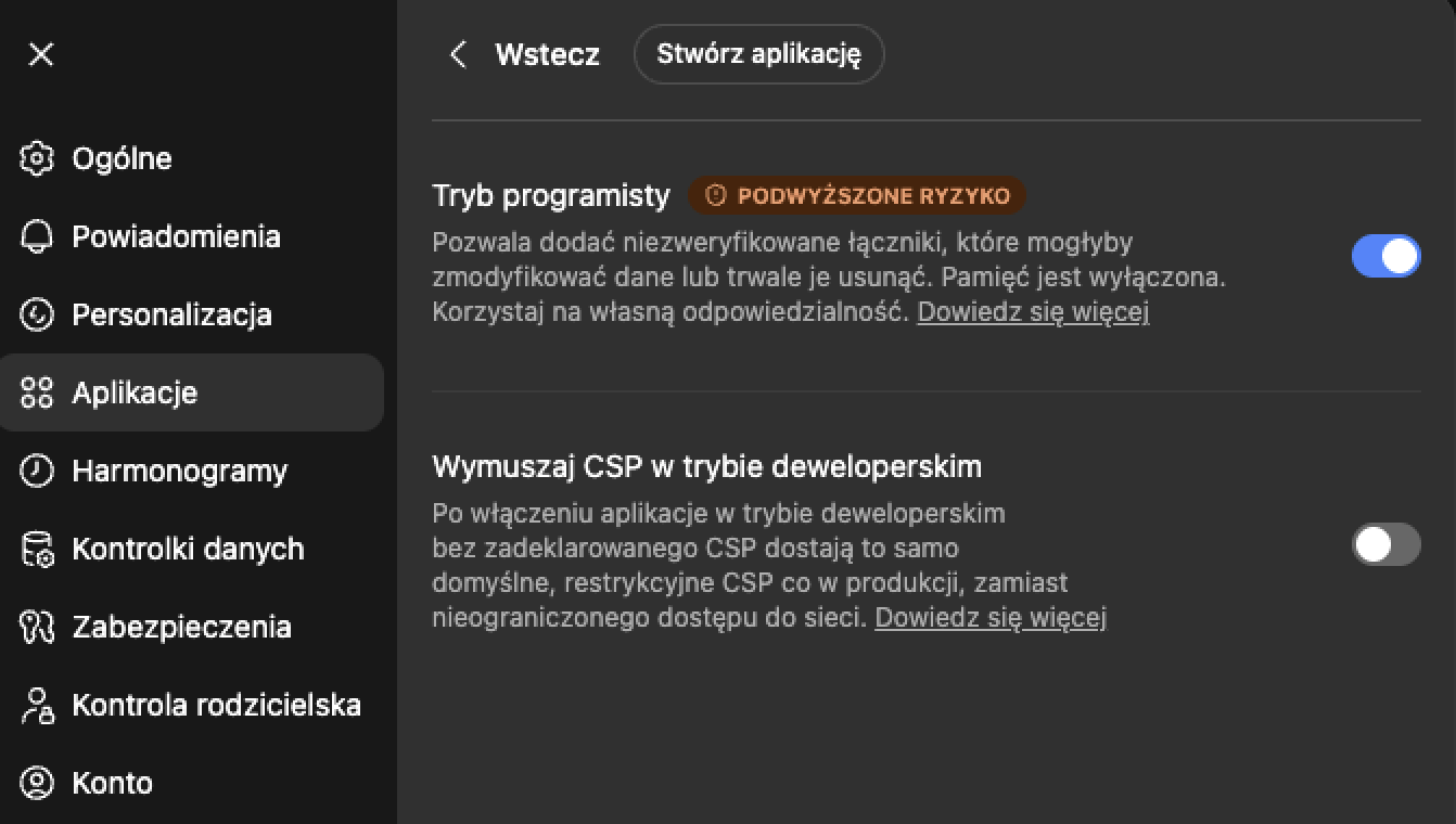 Włączenie Trybu programisty